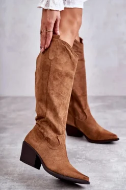 Zamszowe Kozaki Kowbojki Brązowe Casey