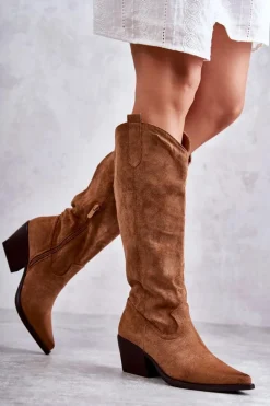 Zamszowe Kozaki Kowbojki Brązowe Casey