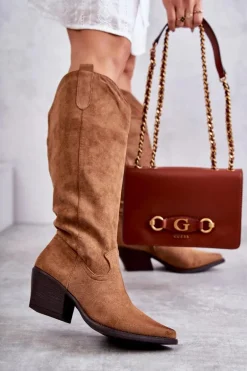 Zamszowe Kozaki Kowbojki Brązowe Casey