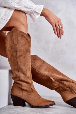 Zamszowe Kozaki Kowbojki Brązowe Casey