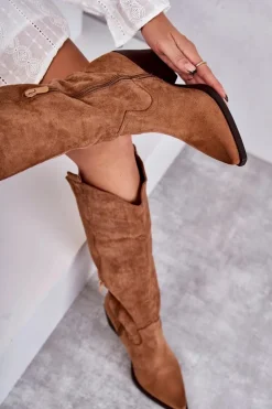 Zamszowe Kozaki Kowbojki Brązowe Casey