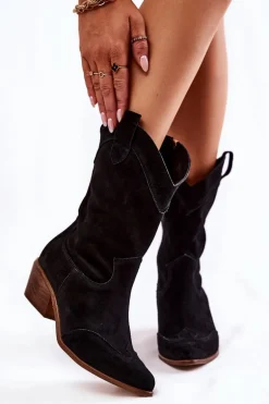 Zamszowe Kozaki Kowbojki Lewski Shoes 3198 Czarne