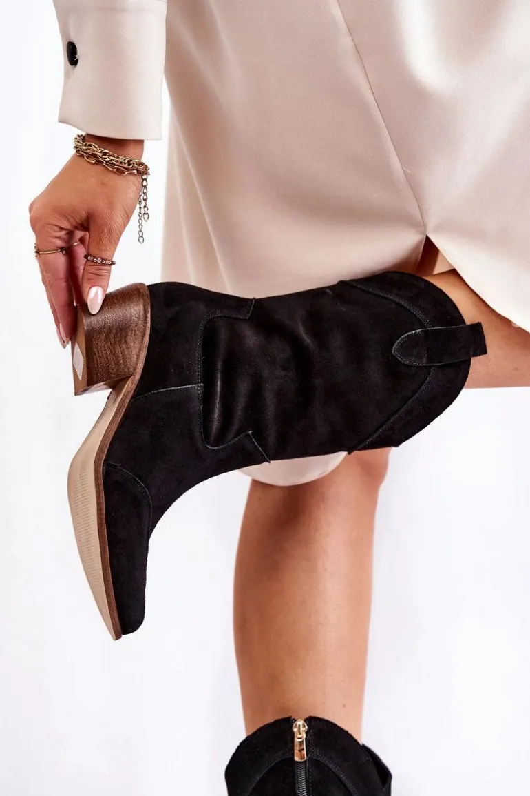 Zamszowe Kozaki Kowbojki Lewski Shoes 3198 Czarne