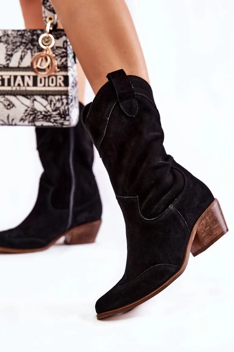 Zamszowe Kozaki Kowbojki Lewski Shoes 3198 Czarne