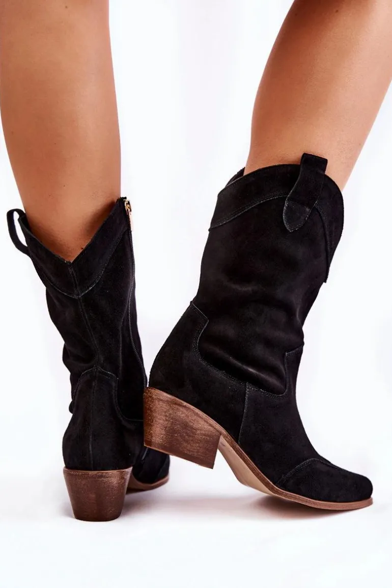 Zamszowe Kozaki Kowbojki Lewski Shoes 3198 Czarne