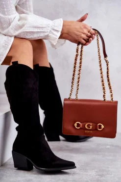 Zamszowe Kozaki Kowbojki Czarne Casey