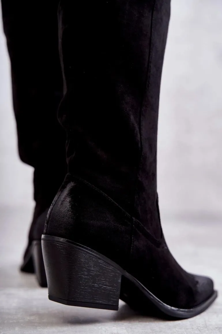 Zamszowe Kozaki Kowbojki Czarne Casey