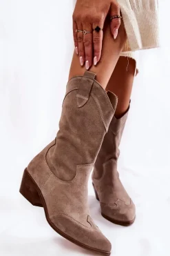 Zamszowe Kozaki Kowbojki Lewski Shoes 3198 Cappucino