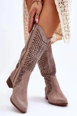 Zamszowe Kozaki Kowbojki Przed Kolano Lewski Shoes 3305 Cappuccino