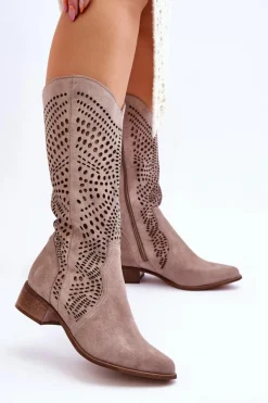 Zamszowe Kozaki Kowbojki Przed Kolano Lewski Shoes 3305 Cappuccino