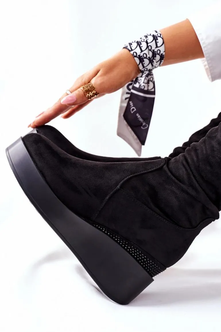 Zamszowe Kozaki Na Koturnie S. Barski Czarne Celina