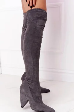 Zamszowe Kozaki Na Obcasie Lu Boo Szare