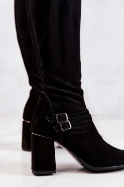 Zamszowe Kozaki Na Obcasie Czarne Arianne