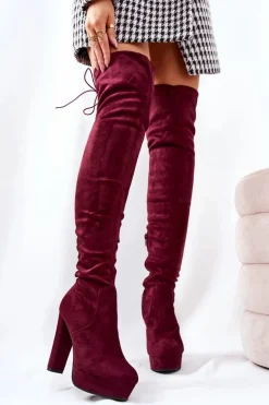 Zamszowe Kozaki Na Obcasie Bordowe Minesa