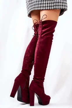 Zamszowe Kozaki Na Obcasie Bordowe Minesa