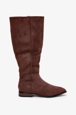 Zamszowe Kozaki Na Płaskim Obcasie Brązowe Eelin