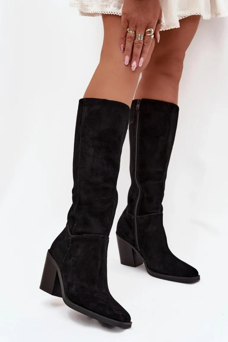 Zamszowe Kozaki Na Słupku Zamek Czarne Lissara