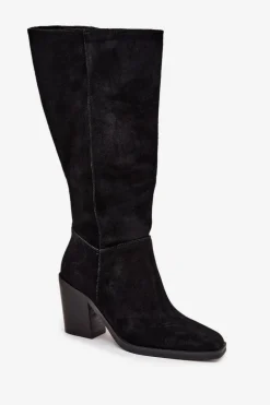 Zamszowe Kozaki Na Słupku Zamek Czarne Lissara