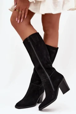 Zamszowe Kozaki Na Słupku Zamek Czarne Lissara