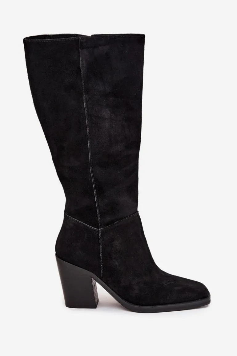 Zamszowe Kozaki Na Słupku Zamek Czarne Lissara