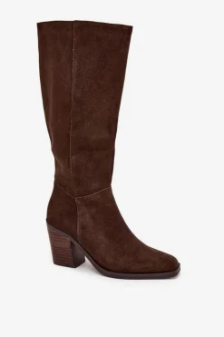 Zamszowe Kozaki Na Słupku Zamek Czekoladowe Lissara