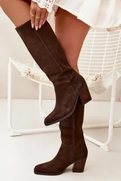 Zamszowe Kozaki Na Słupku Zamek Czekoladowe Lissara