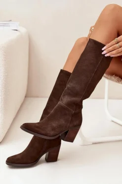 Zamszowe Kozaki Na Słupku Zamek Czekoladowe Lissara