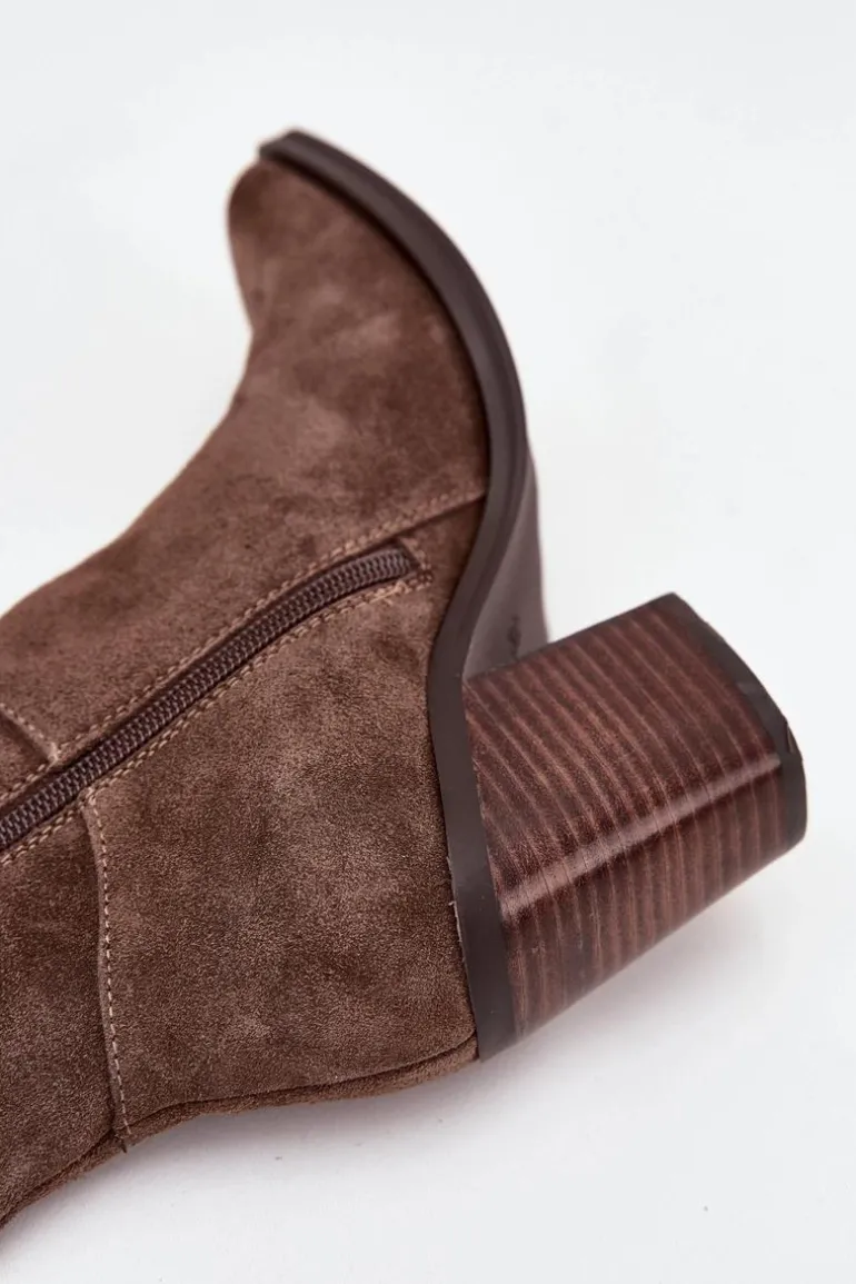 Zamszowe Kozaki Na Słupku Zamek Brązowe Lissara