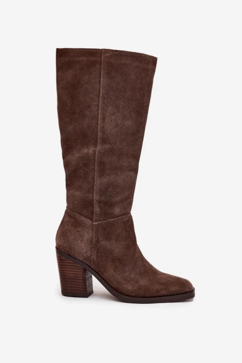 Zamszowe Kozaki Na Słupku Zamek Brązowe Lissara