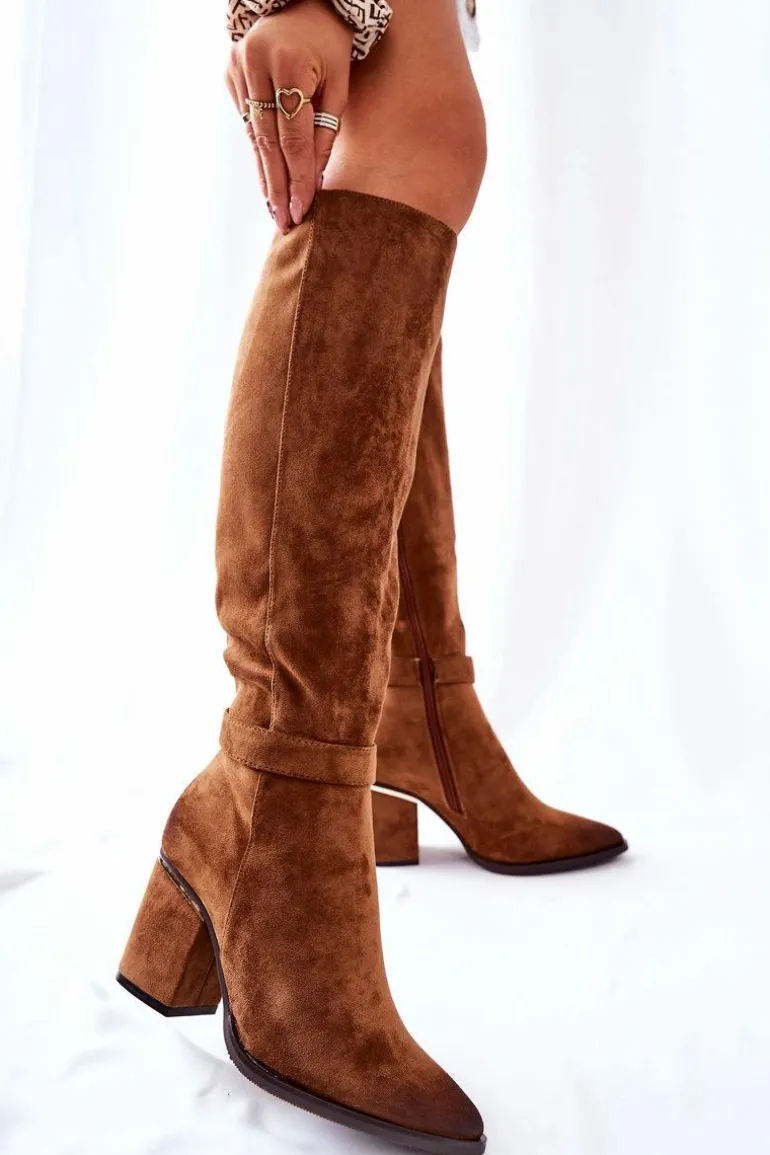 Zamszowe Kozaki Na Słupku Camel Corises