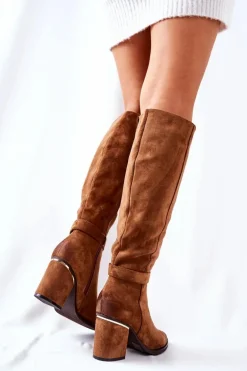 Zamszowe Kozaki Na Słupku Camel Corises