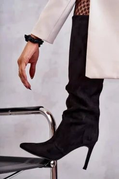 Zamszowe Kozaki Na Szpilce Czarne Carite