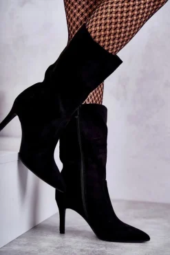 Zamszowe Kozaki Na Szpilce Czarne Arison