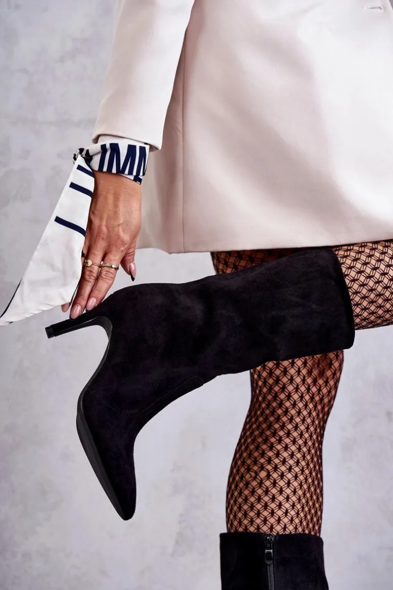 Zamszowe Kozaki Na Szpilce Czarne Arison