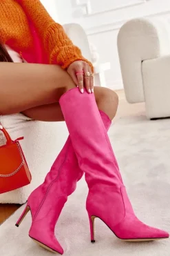 Zamszowe Kozaki Na Szpilce Różowe Carite