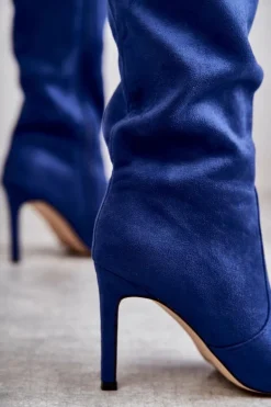 Zamszowe Kozaki Na Szpilce Niebieskie Carite