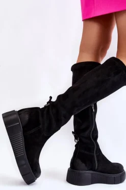 Zamszowe Kozaki Przed Kolano Na Platformie Czarne Lemar Spectrum
