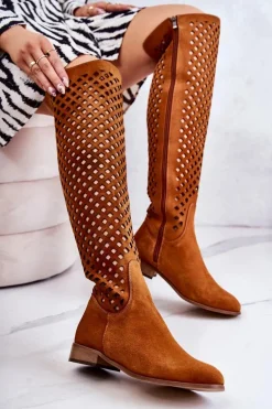 Zamszowe Kozaki Z Ażurowym Wzorem Rude Arinna