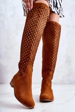 Zamszowe Kozaki Z Ażurowym Wzorem Rude Arinna
