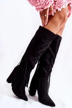Zamszowe Kozaki Z Frędzlami Czarne Avilla