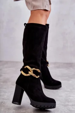 Zamszowe Kozaki Z Odpinanym Łańcuchem Czarne Jackson