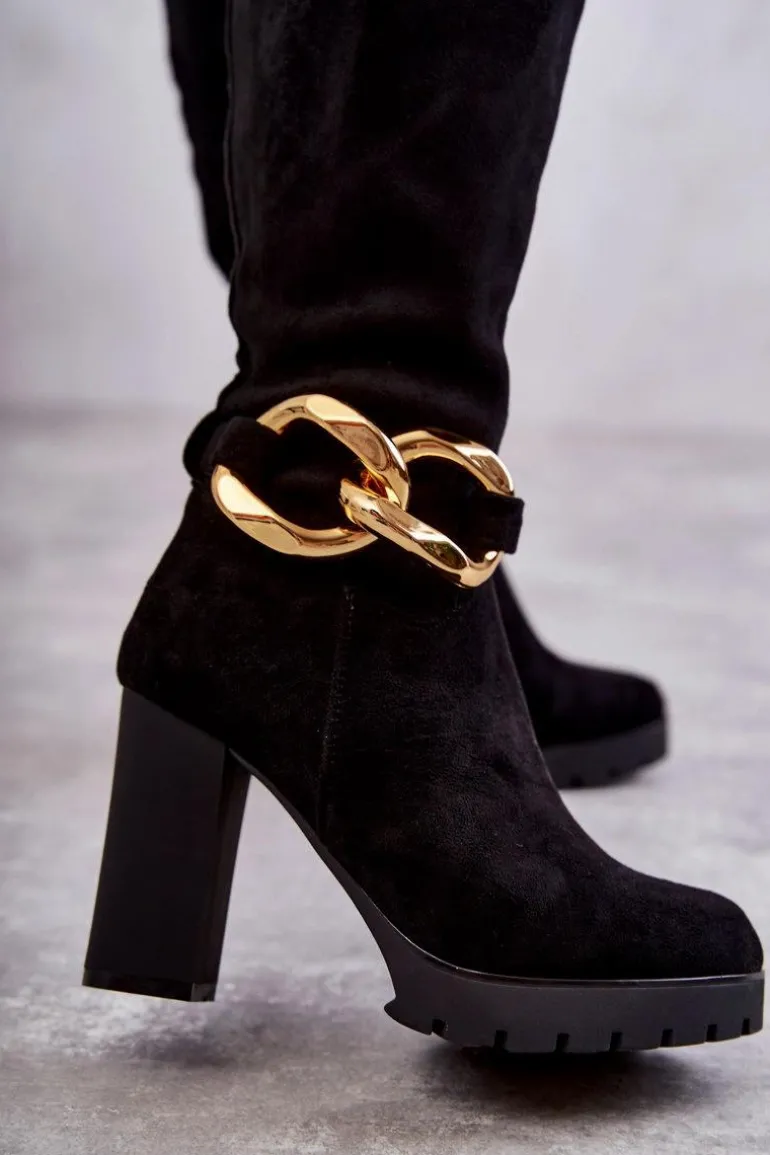 Zamszowe Kozaki Z Odpinanym Łańcuchem Czarne Jackson