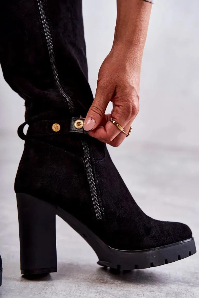 Zamszowe Kozaki Z Odpinanym Łańcuchem Czarne Jackson