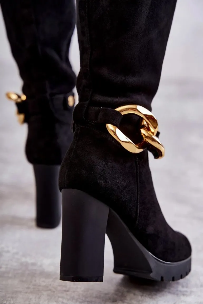 Zamszowe Kozaki Z Odpinanym Łańcuchem Czarne Jackson