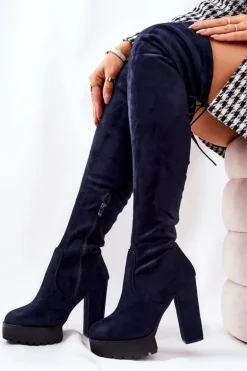 Zamszowe Kozaki Za Kolano Granatowe Fillis