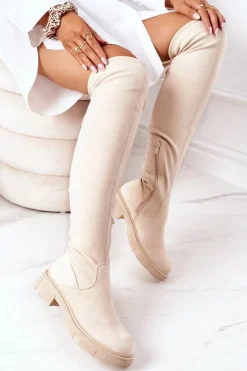 Zamszowe Kozaki Za Kolano Beżowe Selina