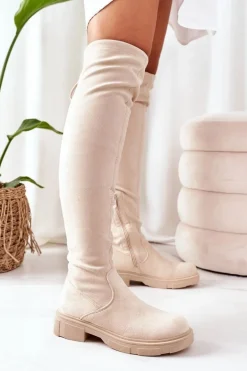 Zamszowe Kozaki Za Kolano Beżowe Selina