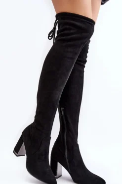 Zamszowe Kozaki Za Kolano Na Słupku Czarne Amalitas