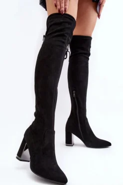 Zamszowe Kozaki Za Kolano Na Słupku Czarne Amalitas