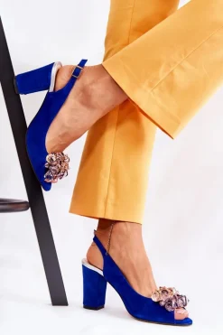 Zamszowe Modne Czółenka Sandały Z Kryształkami Granatowe Nolissa